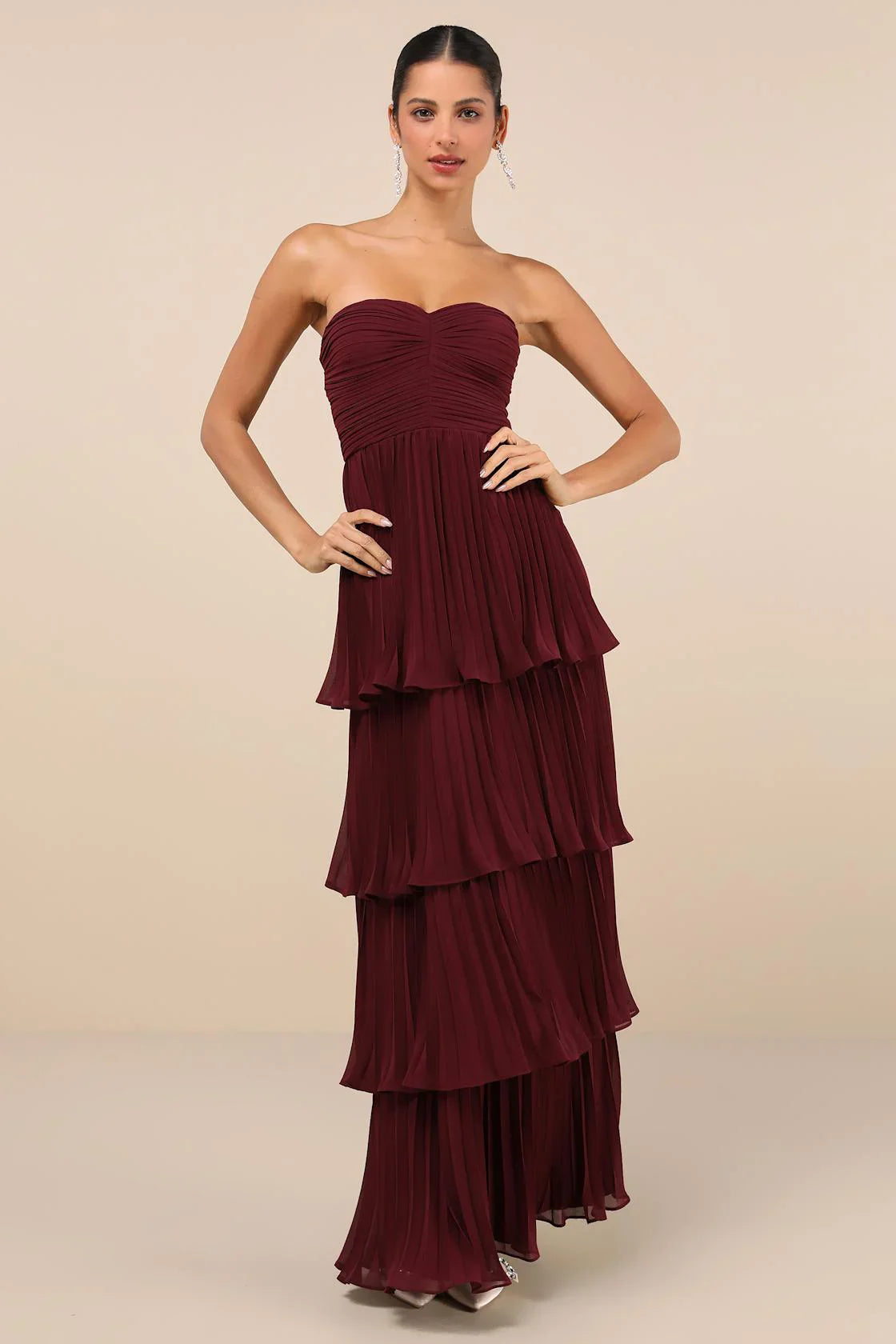 StraplessDress: Plum Purple Strapless Tiered Maxi Dress