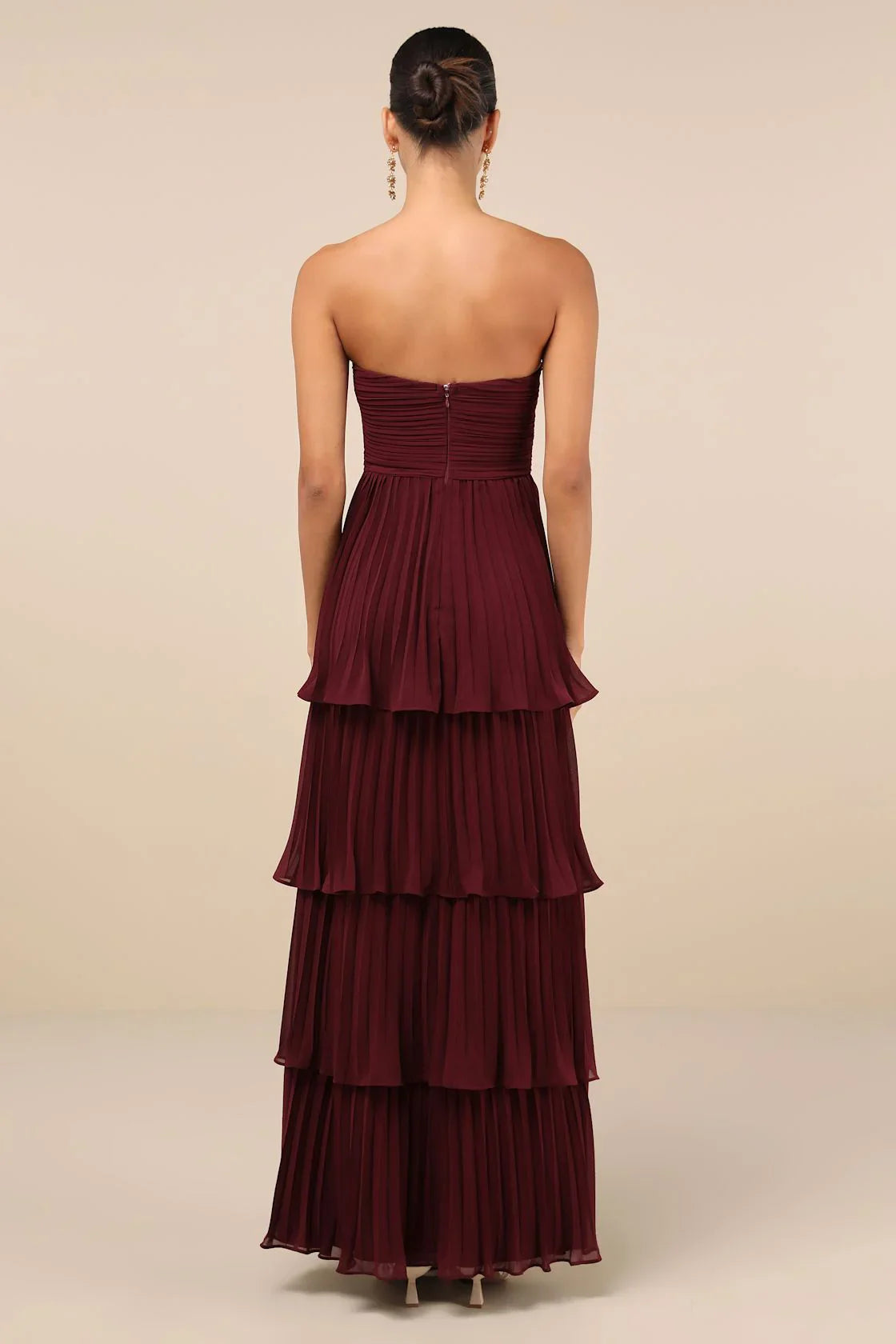 StraplessDress: Plum Purple Strapless Tiered Maxi Dress