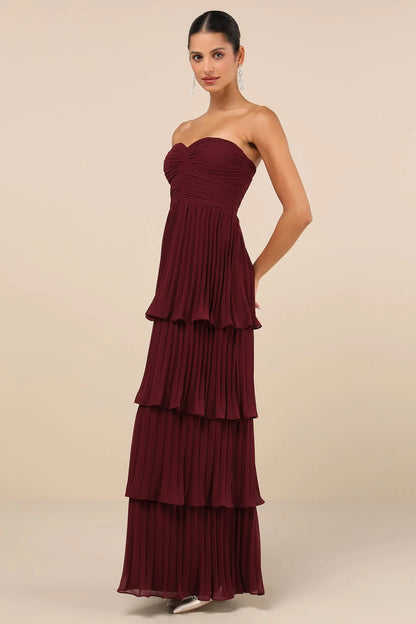 StraplessDress: Plum Purple Strapless Tiered Maxi Dress