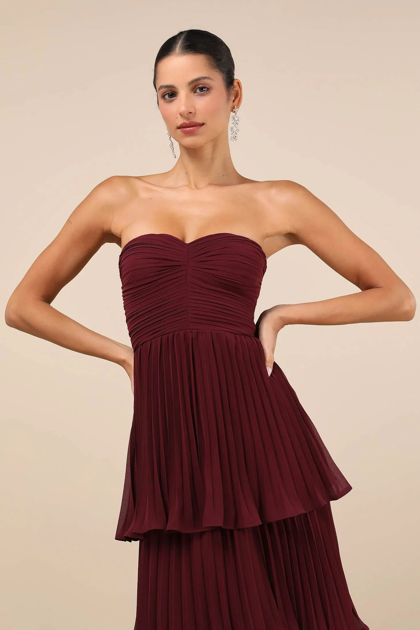 StraplessDress: Plum Purple Strapless Tiered Maxi Dress