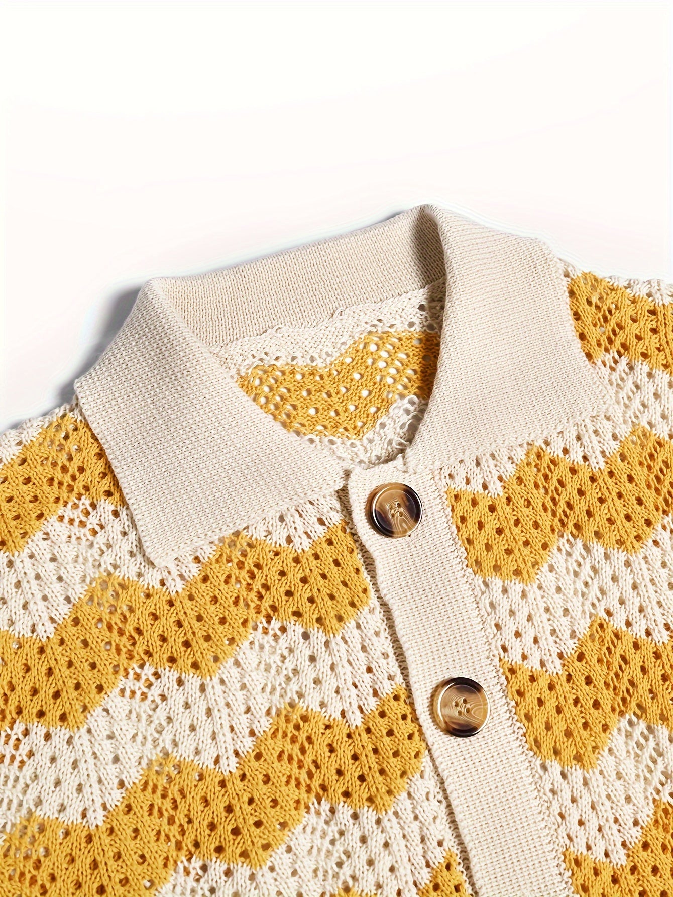 Vibrant Yellow Chevron Button-Up Cardigan