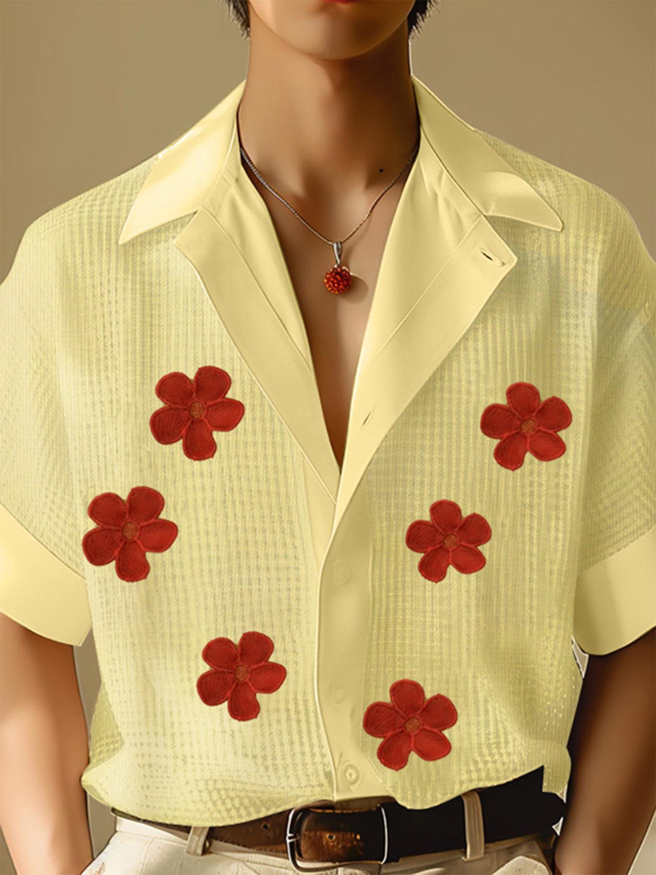 Retro Yellow Floral Button-Up Shirt