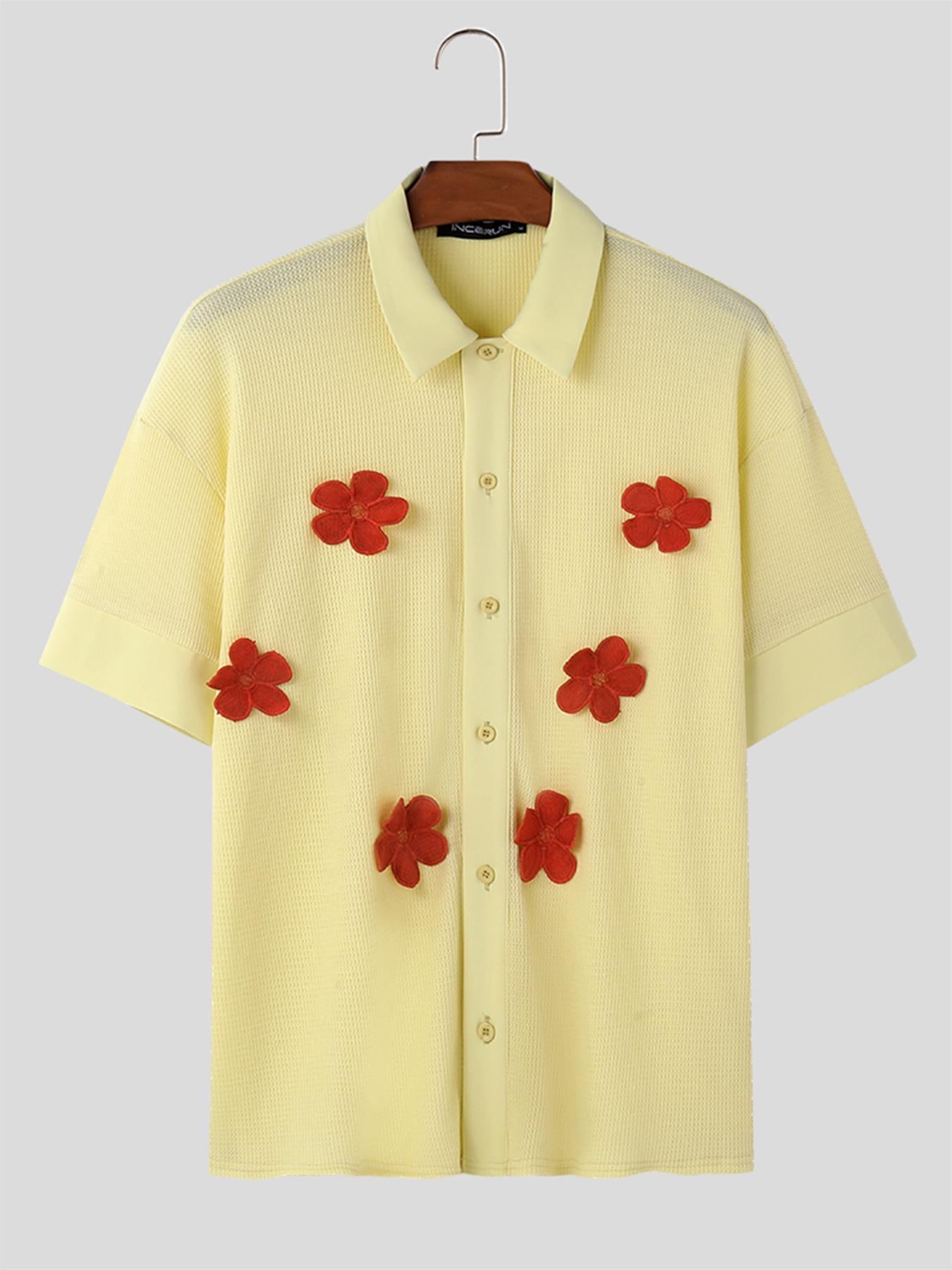 Retro Yellow Floral Button-Up Shirt