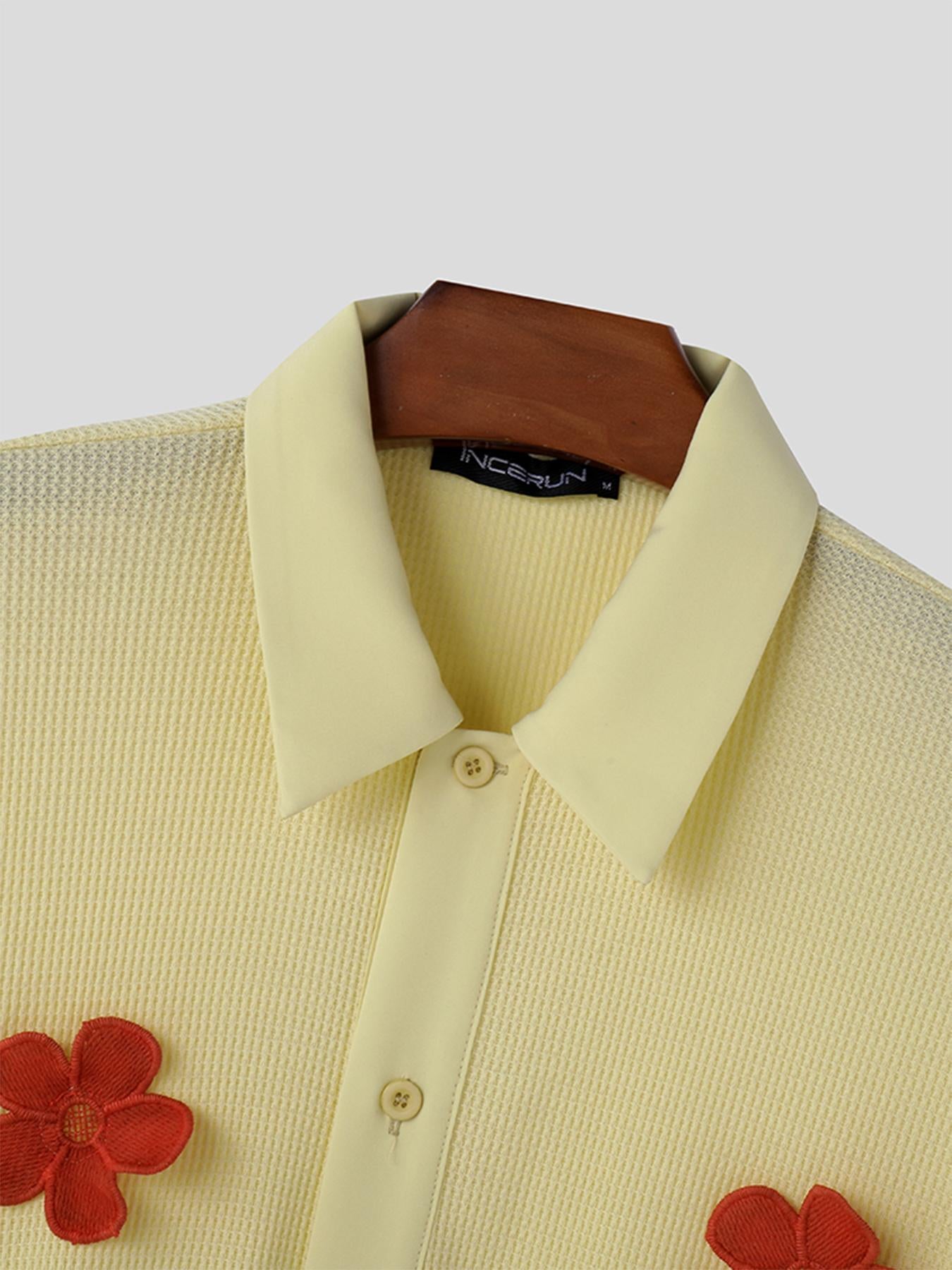 Retro Yellow Floral Button-Up Shirt