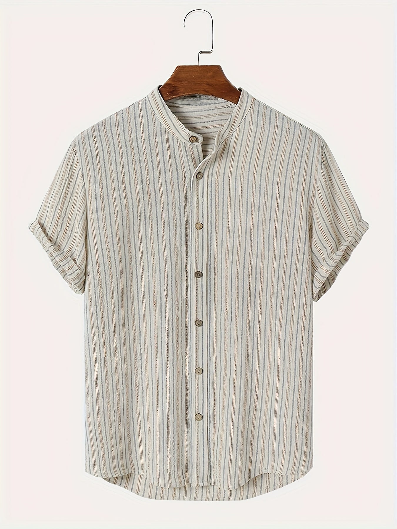 Striped Mandarin Collar Shirt