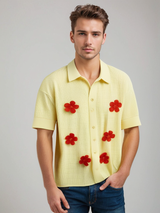 Retro Yellow Floral Button-Up Shirt