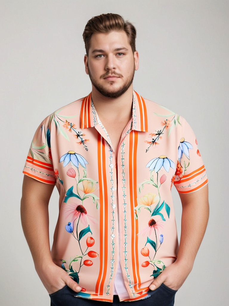 Floral Elegance: Peach Button-Up Shirt