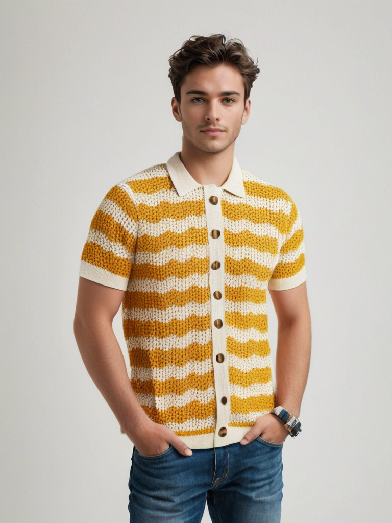 Vibrant Yellow Chevron Button-Up Cardigan