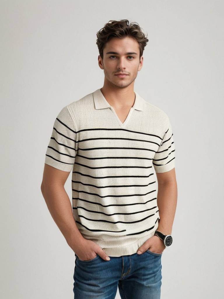 Classic Striped Knit Polo Sweater