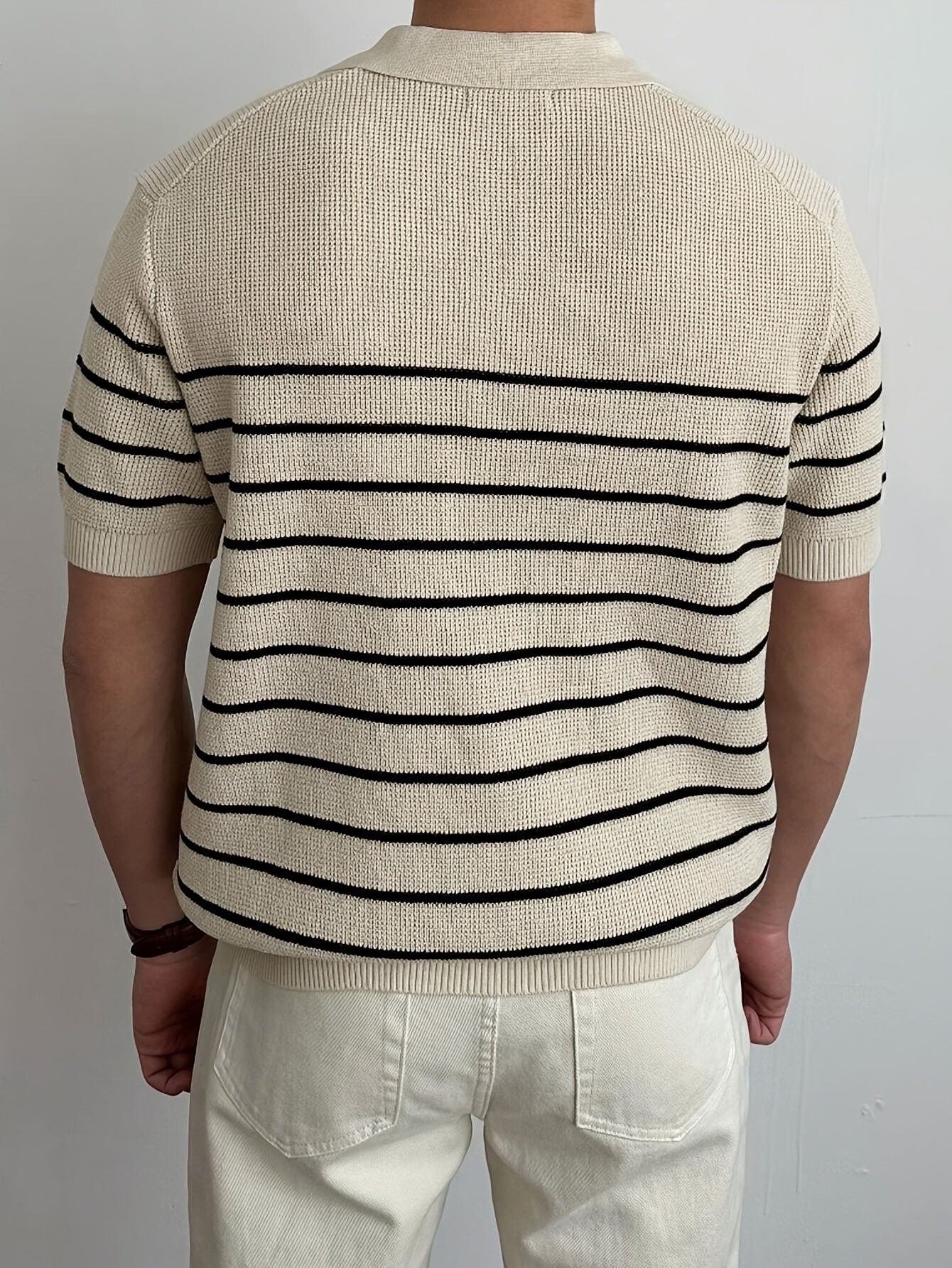 Classic Striped Knit Polo Sweater