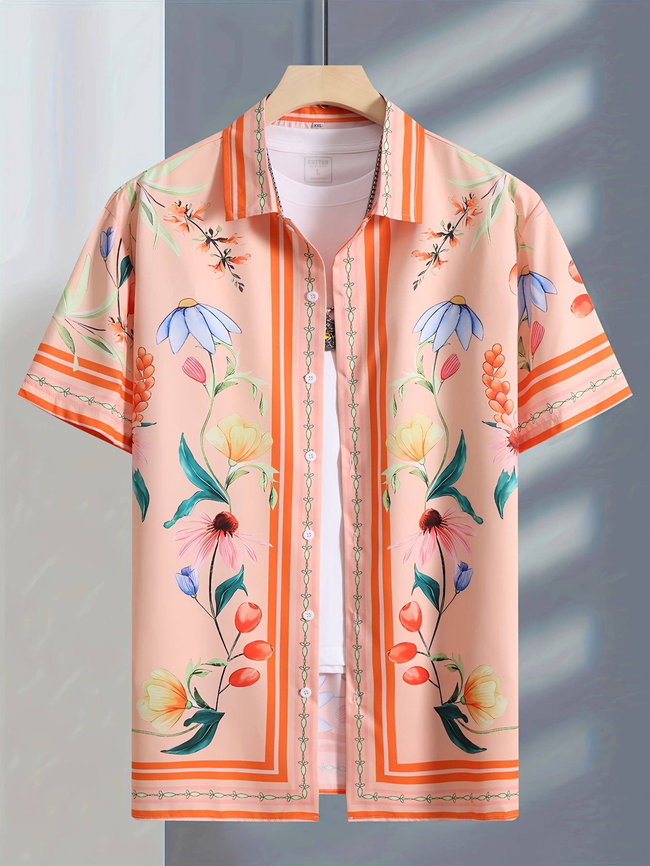 Floral Elegance: Peach Button-Up Shirt