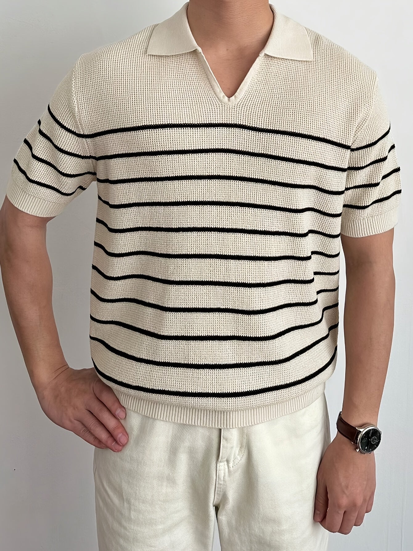 Classic Striped Knit Polo Sweater