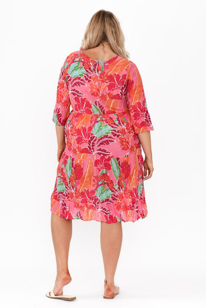 Milana Fuchsia Tropical Crinkle Cotton Dress