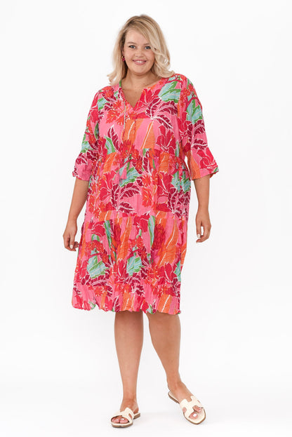 Milana Fuchsia Tropical Crinkle Cotton Dress