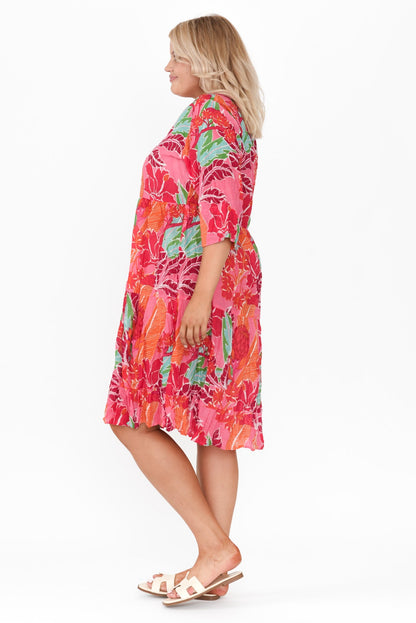 Milana Fuchsia Tropical Crinkle Cotton Dress