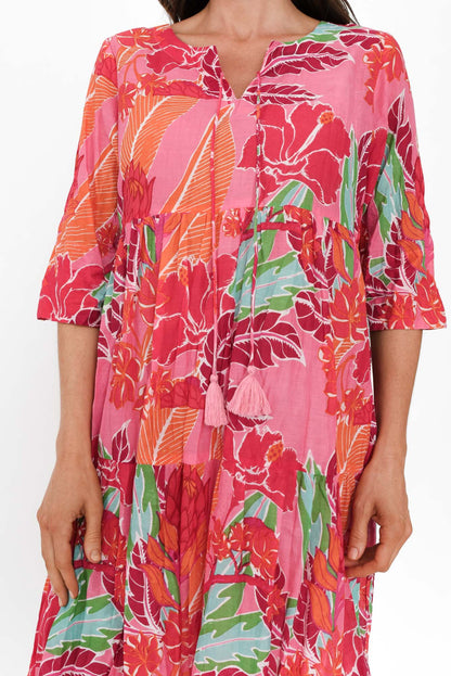 Milana Fuchsia Tropical Crinkle Cotton Dress