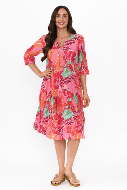 Milana Fuchsia Tropical Crinkle Cotton Dress