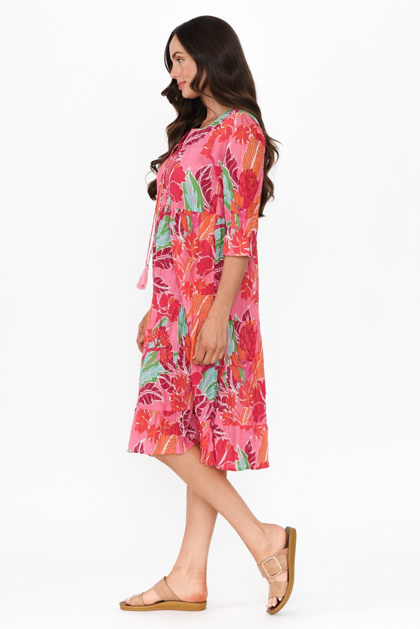 Milana Fuchsia Tropical Crinkle Cotton Dress