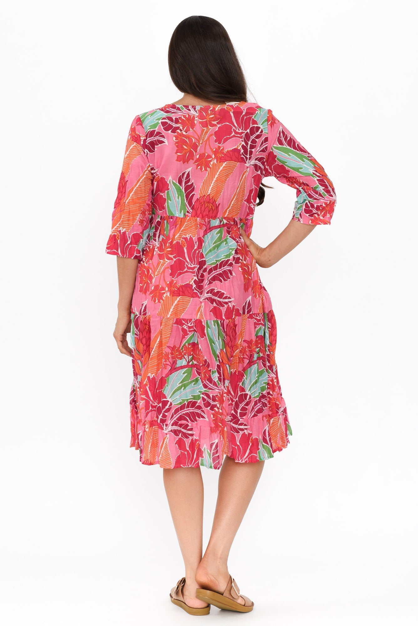 Milana Fuchsia Tropical Crinkle Cotton Dress