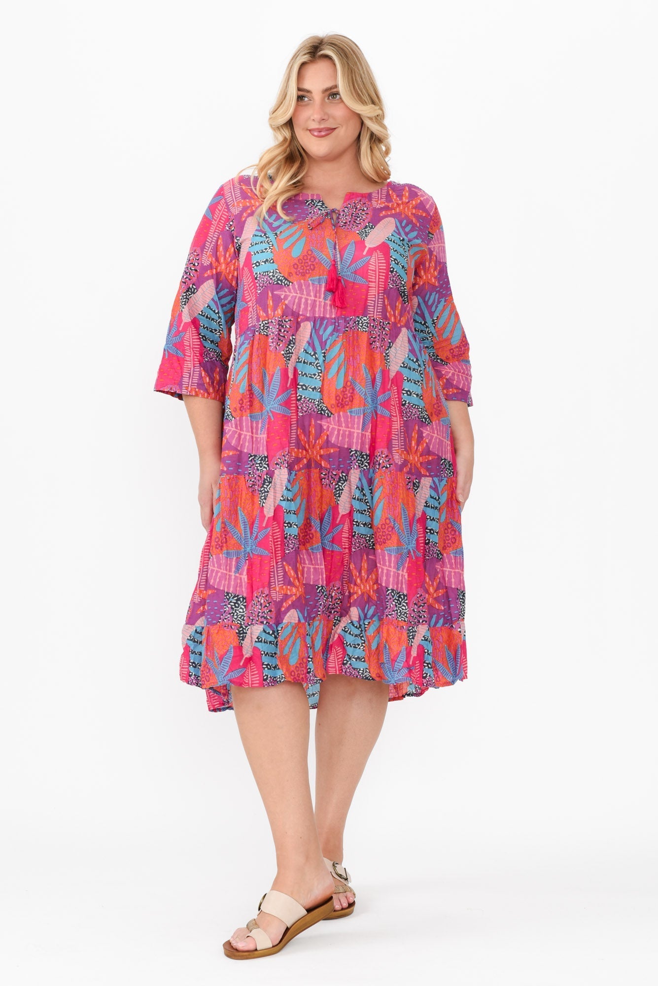 Milana Magenta Floral Crinkle Cotton Dress