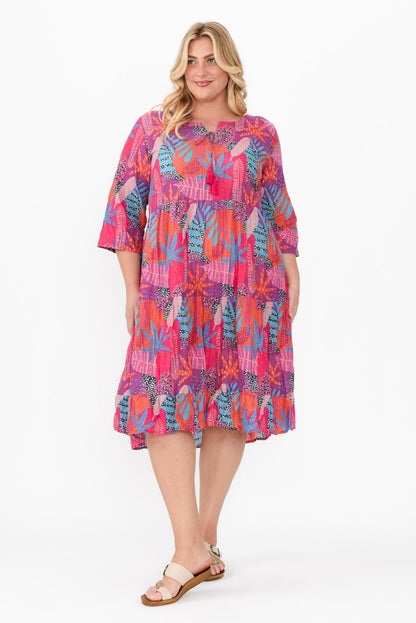 Milana Magenta Floral Crinkle Cotton Dress