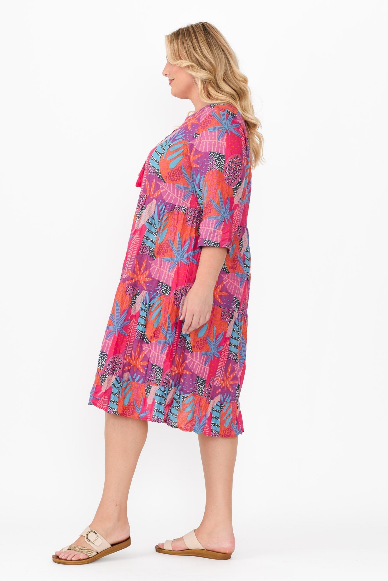 Milana Magenta Floral Crinkle Cotton Dress