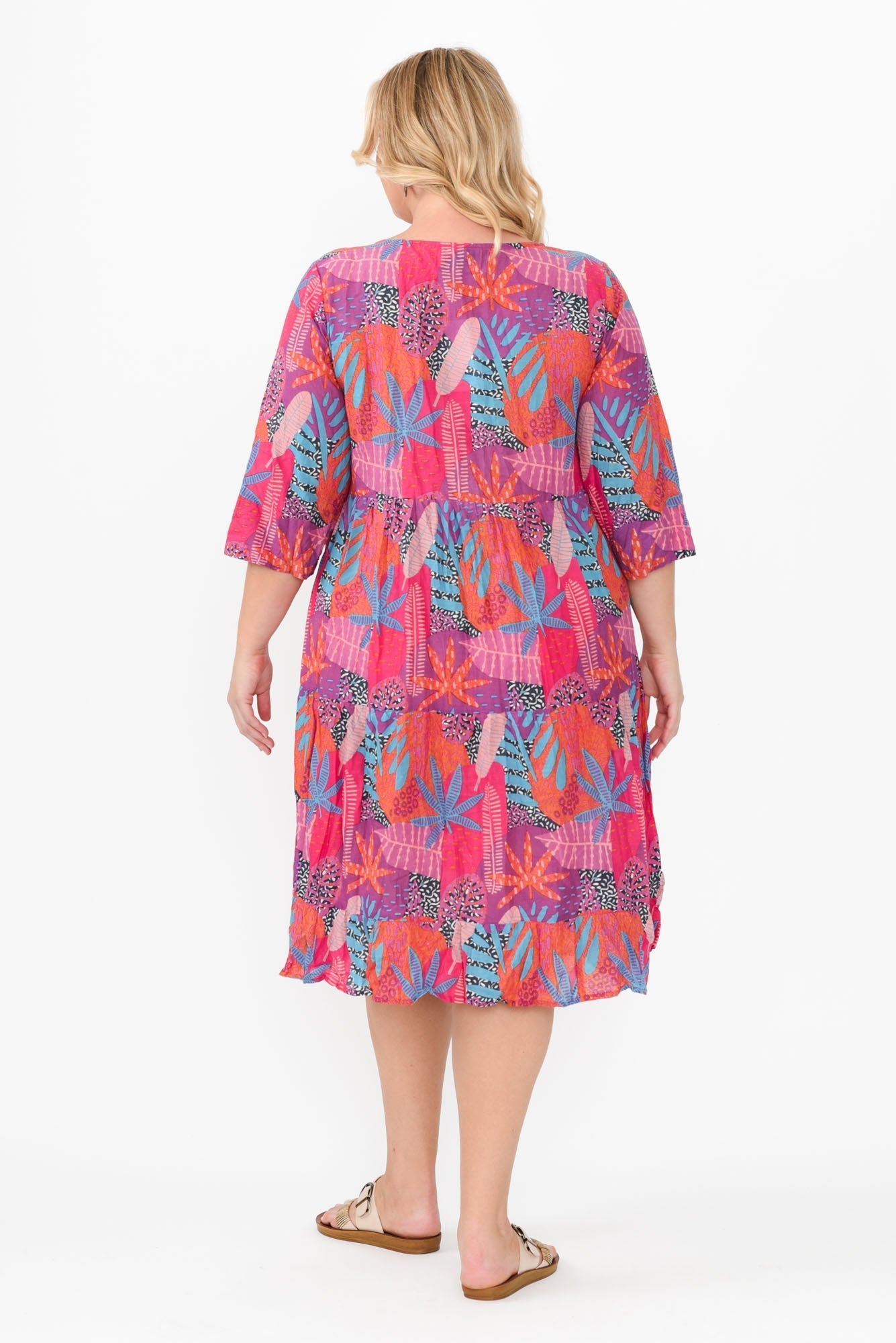 Milana Magenta Floral Crinkle Cotton Dress