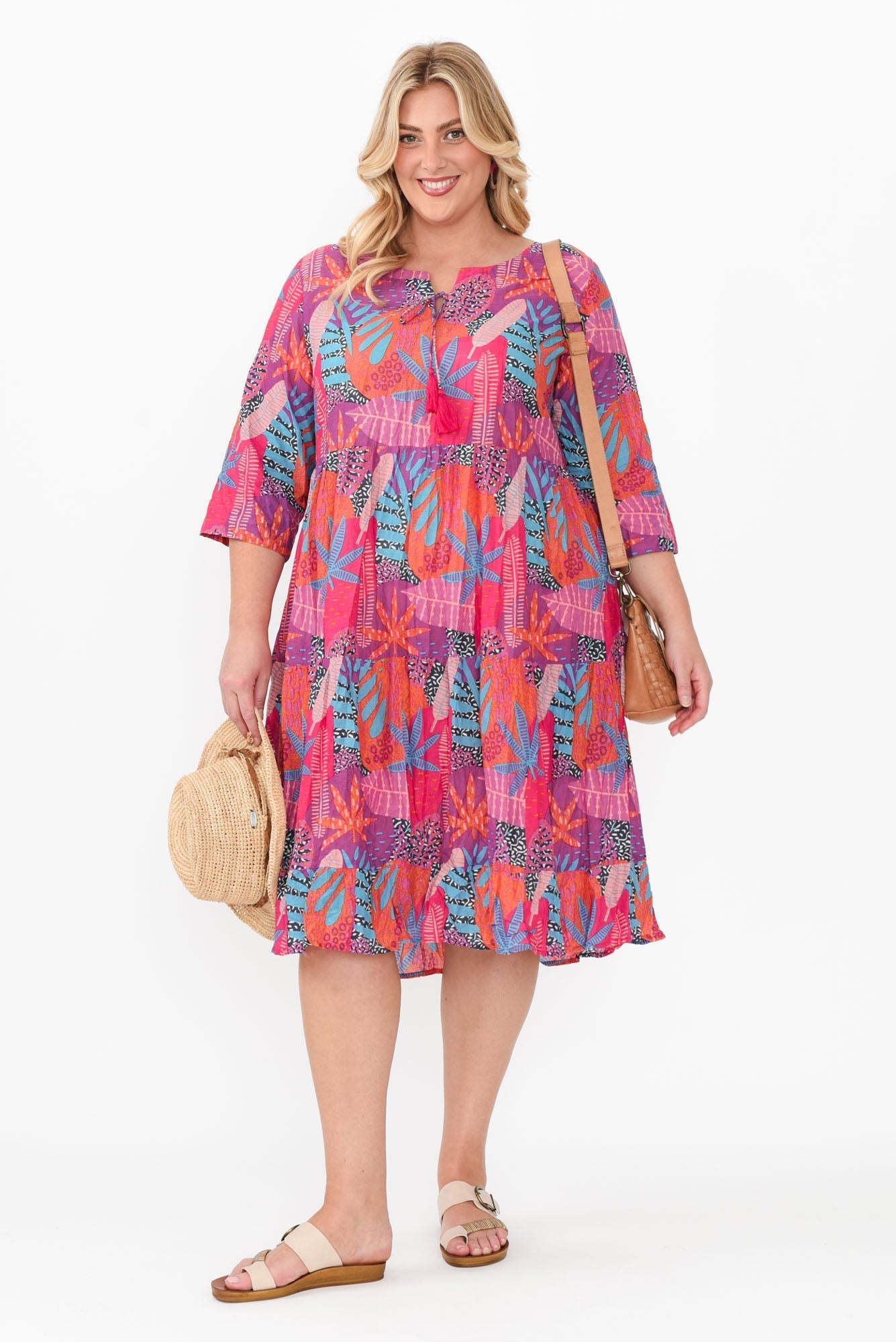 Milana Magenta Floral Crinkle Cotton Dress