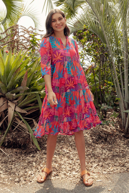 Milana Magenta Floral Crinkle Cotton Dress