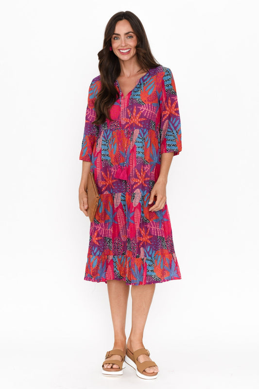 Milana Magenta Floral Crinkle Cotton Dress