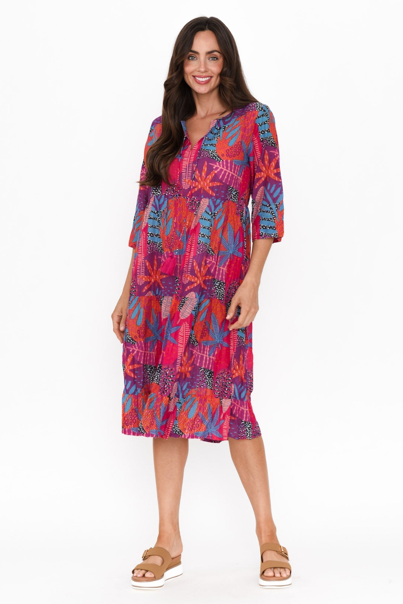 Milana Magenta Floral Crinkle Cotton Dress