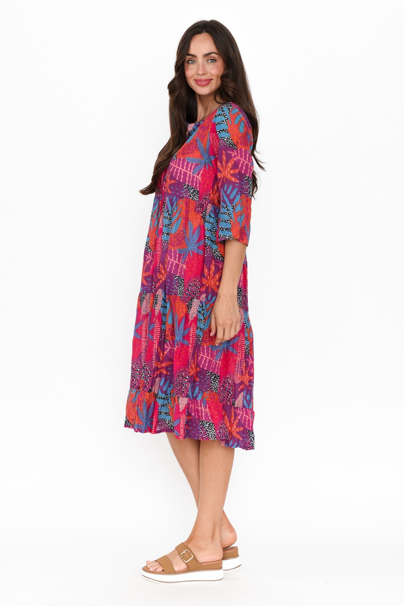 Milana Magenta Floral Crinkle Cotton Dress