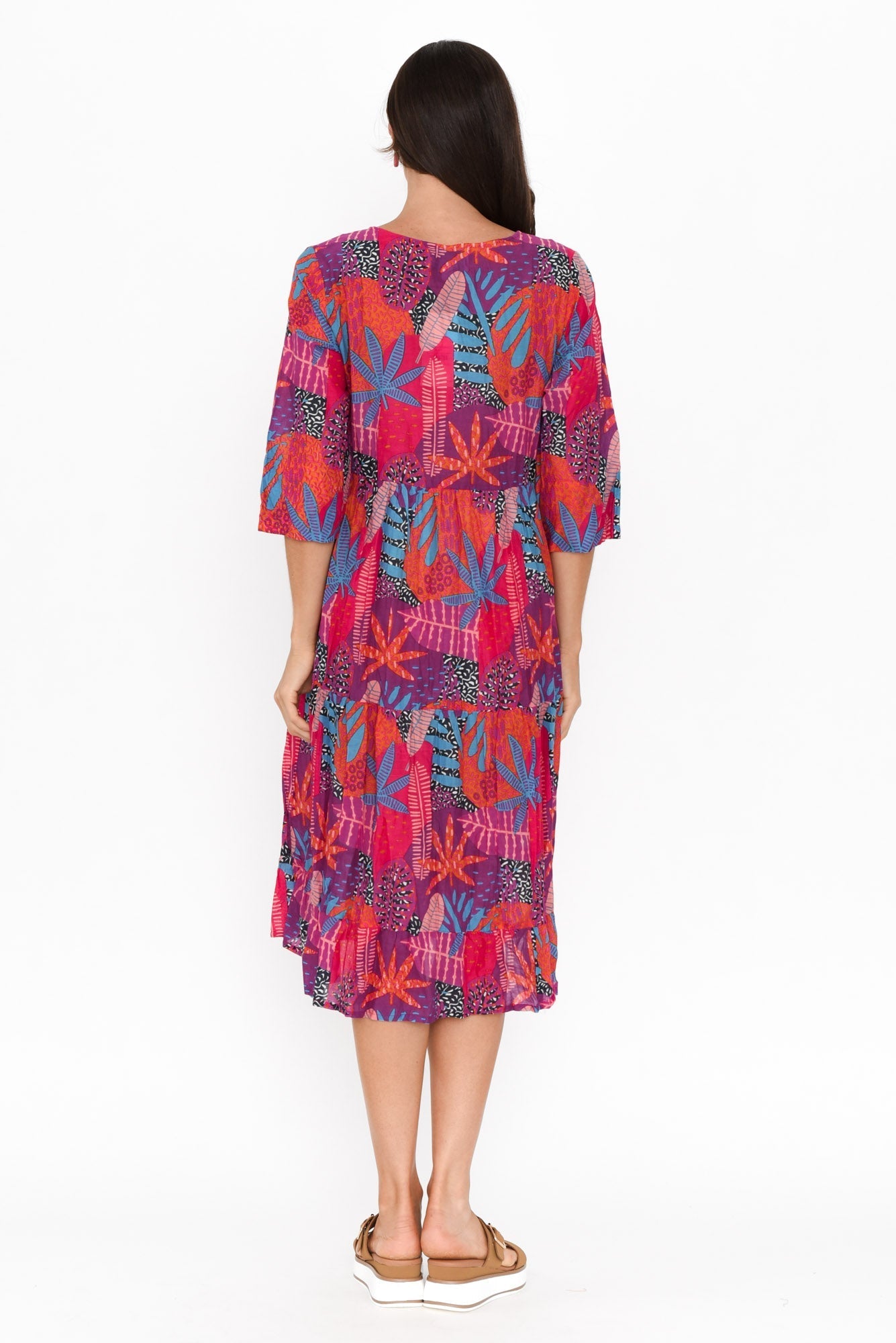 Milana Magenta Floral Crinkle Cotton Dress