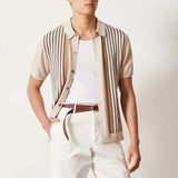 Sophisticated Striped Short-Sleeve Cardigan