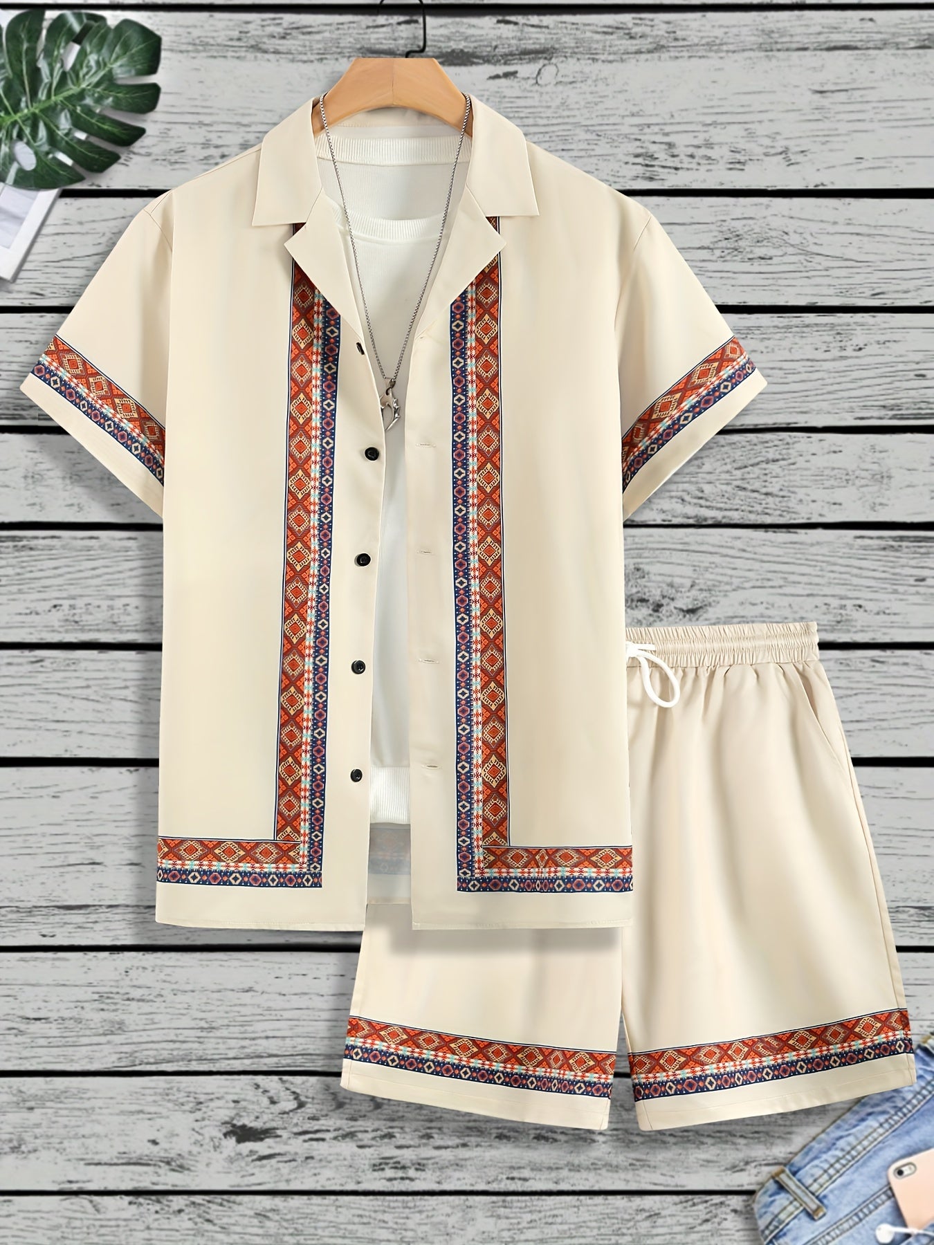 Bohemian Embroidered Two-Piece Shirt and Shorts Set