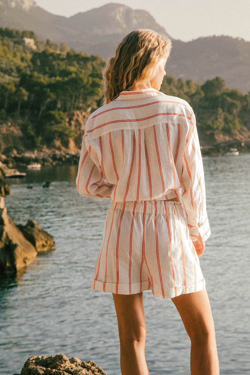 Shorts - red stripe linen